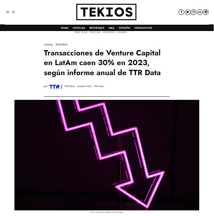 Transacciones de Venture Capital en LatAm caen 30% en 2023, segn informe anual de TTR Data